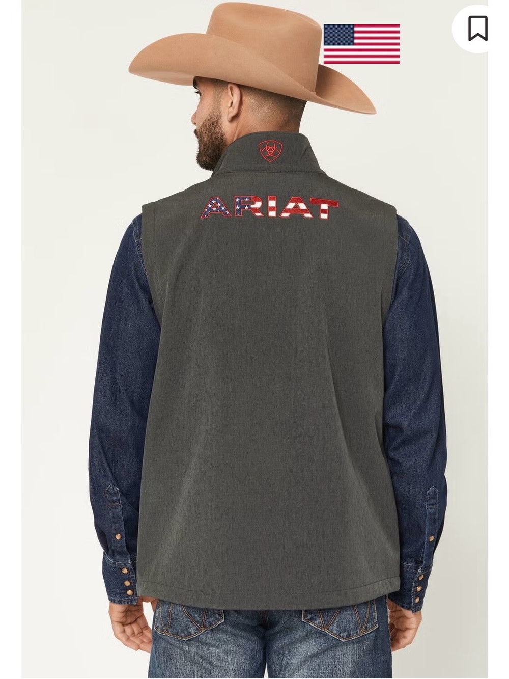Ariat Charcoal Gray Vest with American Flag Ariat Logo